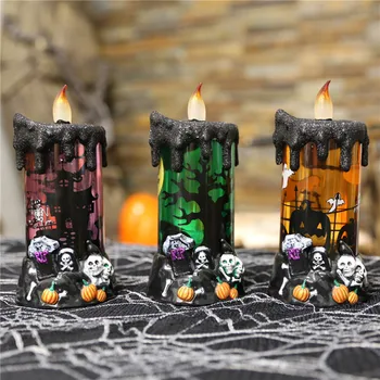 

Halloween Electronic Candle LED Light Rotation Flameless Flickering Horror Skull Pumpkin Print Party Props Scene Layout Decor