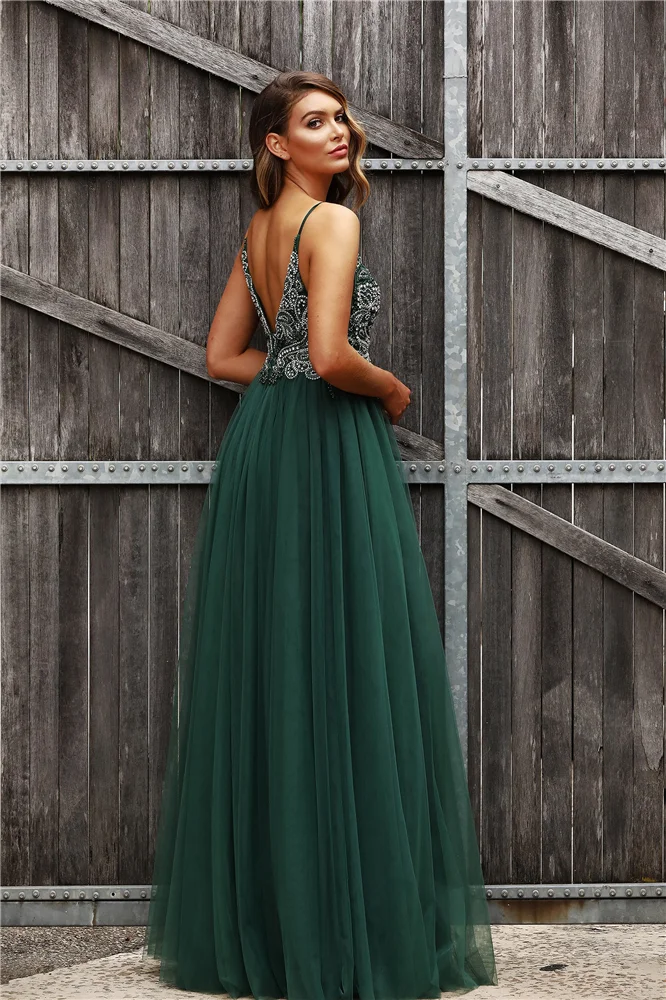 Vestido Formatura, платья на тонких бретельках для выпускного вечера, длинные тюлевые кружевные аппликации из бисера, Vestidos De Gala, платье с Боковым Разрезом
