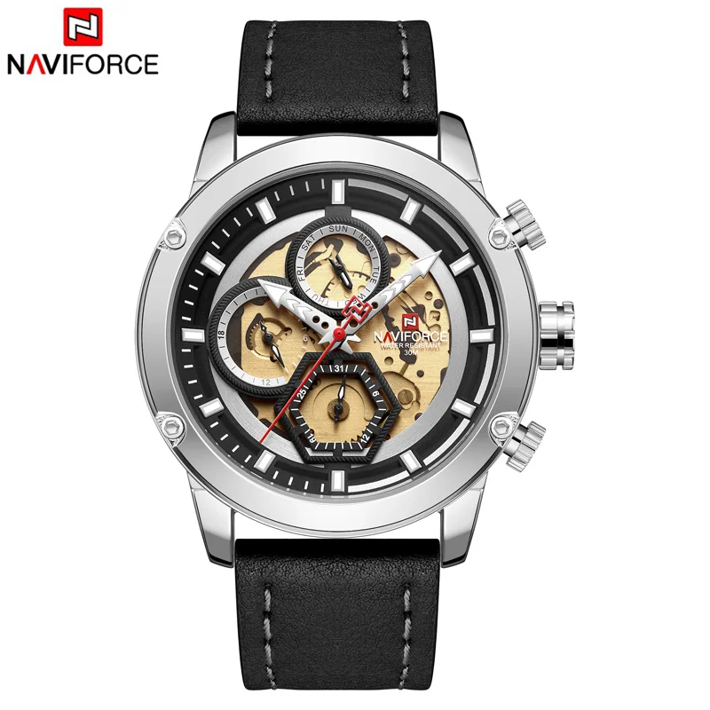 NAVIFORCE Top Brand Luxury Fashion Leather Business Analog Quartz Men Watch Mens Army Military Sports Waterproof Wrist Watches - Цвет: Leather S B