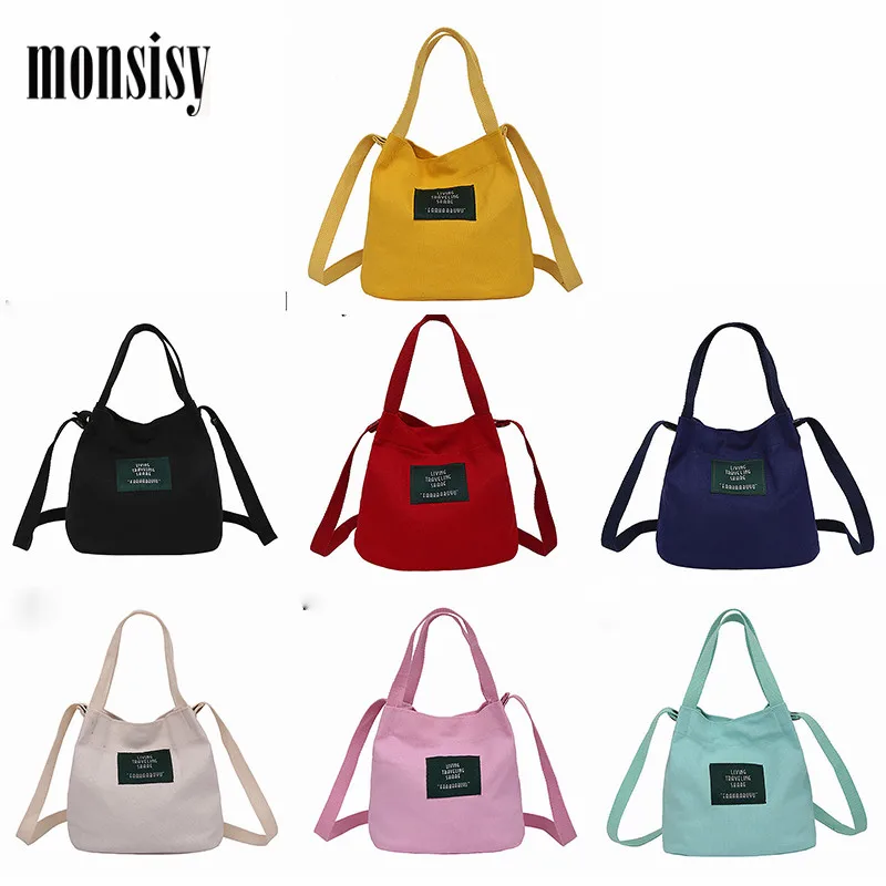 

Monsisy Women Canvas Tote Shopping Bag Student Book Bag Ladies Travel Shoulder Bags Handbag Girl Casual Crossbody Bolsa Feminina