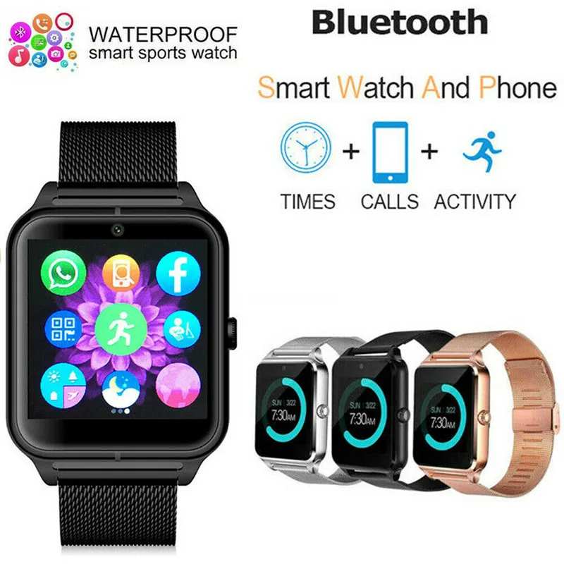 

3 Colors Stainless Steel Bluetooth GSM SIM Smart Watch Z60 For Samsung iOS Android Phone