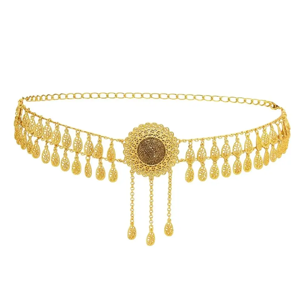

Vintage Gold Metal Caftan Belt for Women Wedding Dress Round Dance Body chain Jewelry Link Chain Adjustable Length Bride Gift