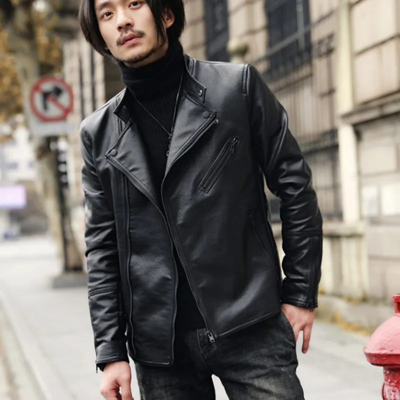 Hoge Kwaliteit Mens Pu Leather Jacket Casual Slim Fit Motor Biker Faux Lederen Windjack Jas Stand Kraag Korte Uitloper Jassen Hoge Kwaliteit Mens Pu Leather Jacket Casual Slim Fit Motor Biker Faux Lederen Windjack Jas Stand Kraag Korte Uitloper Jassen