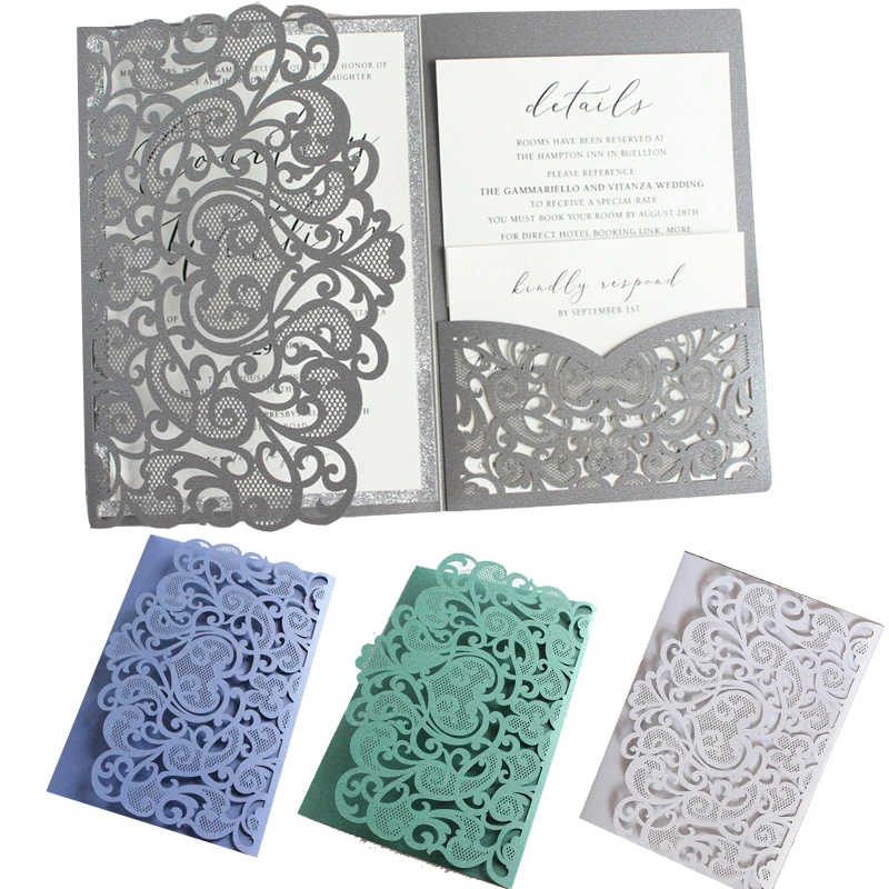 

25pcs Customized Wedding Invitations Card With Envelopes Heart Print Insert Card Holder Mariage Birthday Party Supplies