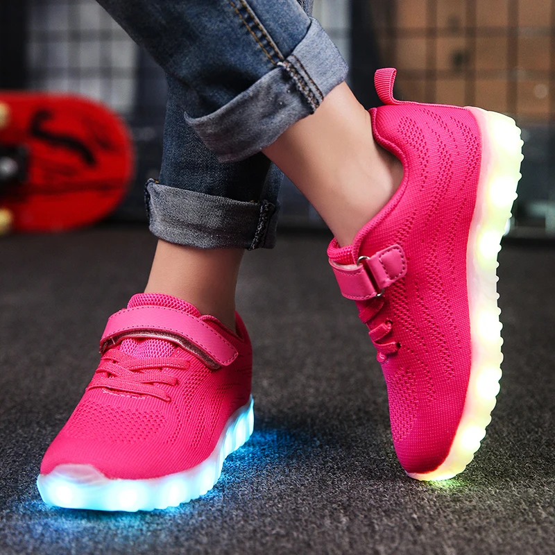 Size 25-37 USB Charging Basket Led Children Shoes With Light Up Kids Casual Boys&Girls Luminous Sneakers Glowing Shoe