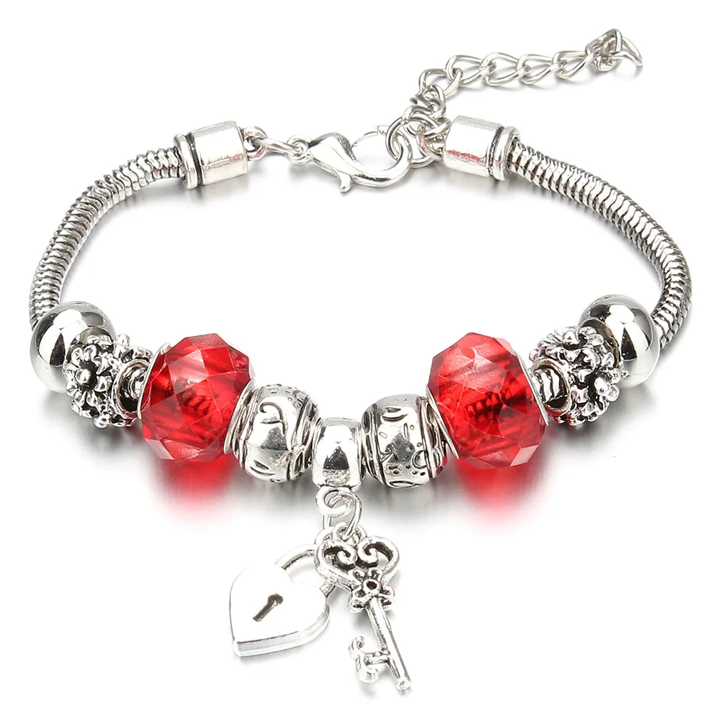 Bracelet Jewelry Vintage Original Heart-Shaped Key Lock Charm Bracelets for Women Rhinestone Beads Bracelet & Bangle DIY Jewelry Gifts