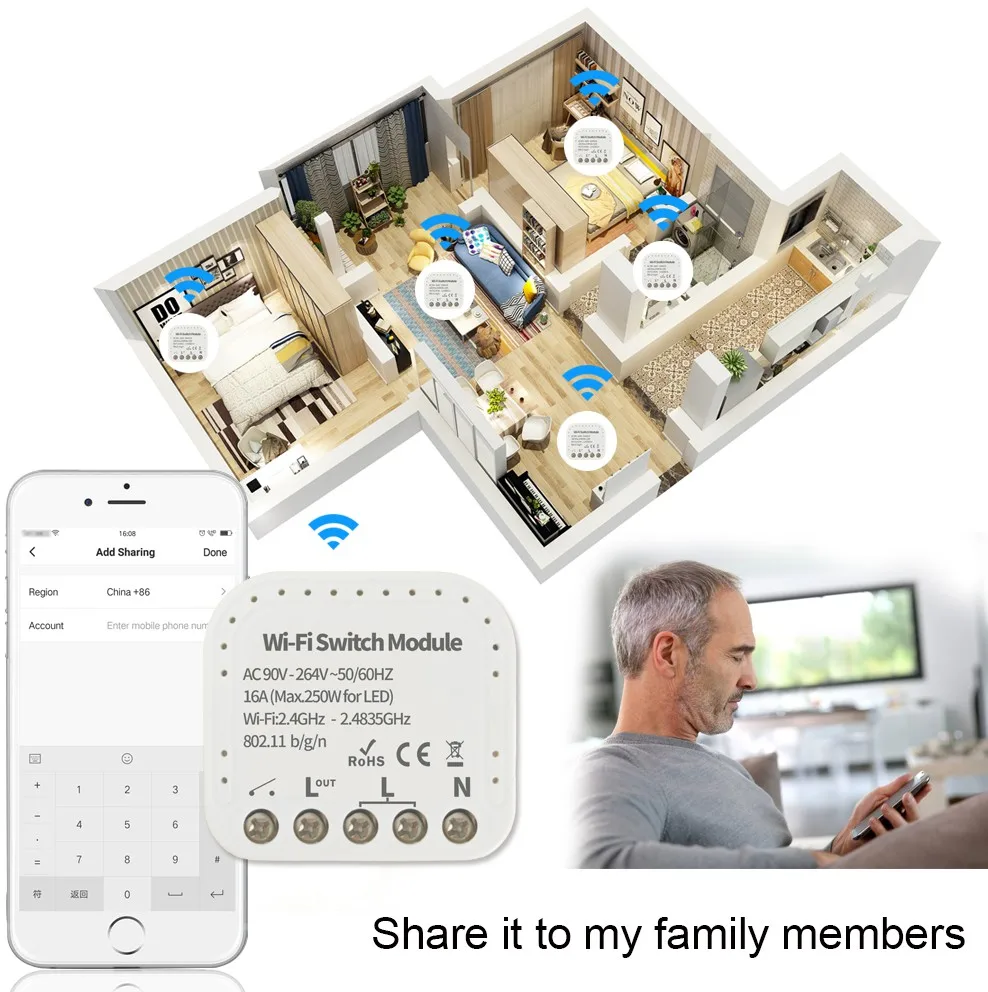 Совместим с Alexa, умный модуль переключателя, приложение Smart Life, управление таймером, расписание голосового управления через Google Home, поддержка IFTTT, SmartHome