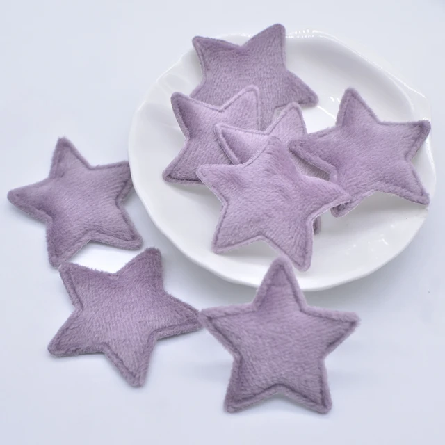 50Pcs/lot 38mm Padded Plush Furry Felt Star Applique for DIY Headwear Hair Clips Bow Accessories Handmade Baby Clothes Hat Decor Purple