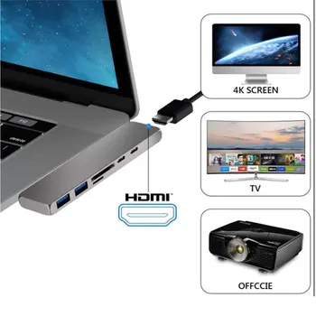 

USB Hub Adapter 7 In 1 Dual Dock Type C To HDMI Convertor For MacBook Pro With 4K Card Reader USB 3.0