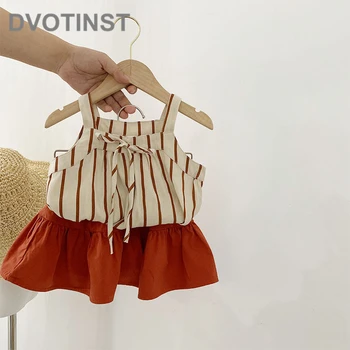 

Dvotinst Baby Girls Summer Outfits Cute Suspenders Striped Tops Shorts Skirt 2pcs Costume Infant Jumpsuit Clothing Korean Ins