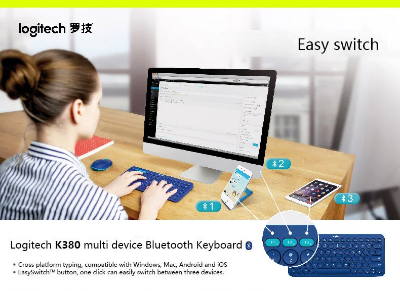 Открытая коробка 99% Новинка) многофункциональные bluetooth-клавиатуры logitech K380 ультра мини Бесшумная компьютерная клавиатура