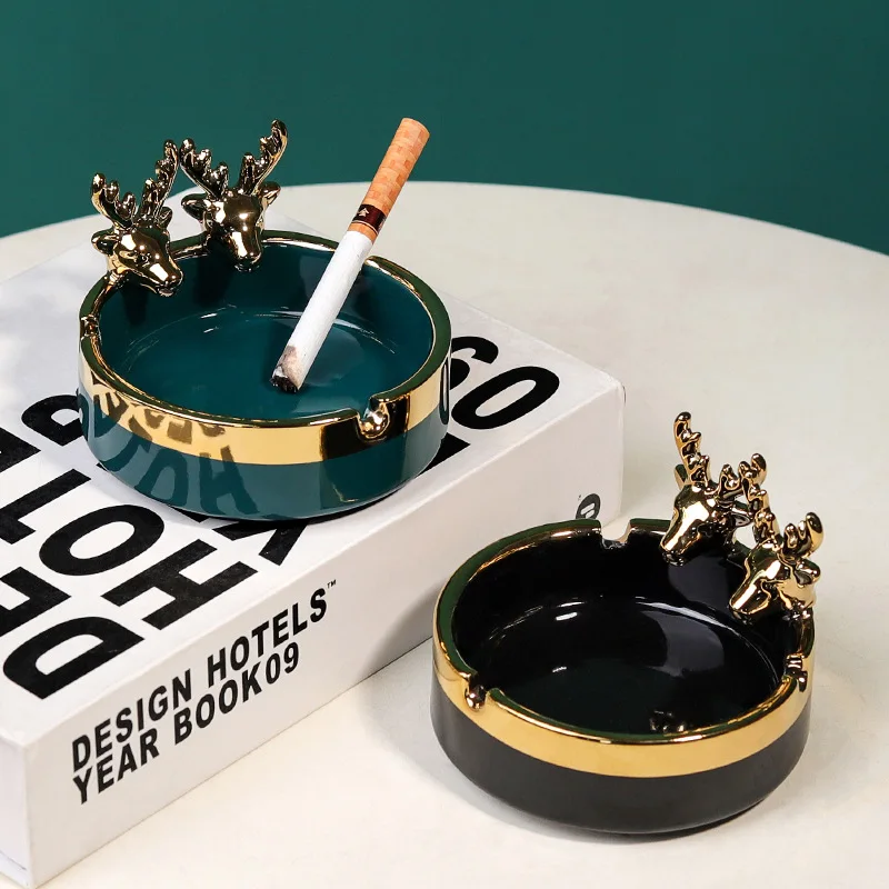 Round Gold-plated Deer Ashtray Cute Animal Ceramic Ashtray Office Living Room Decoration Desktop Storage Box Gift Art Decoration ceramic ashtray