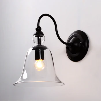 

Simple American Retro Lighting Cafe Bar Glass Personality Wild Bell Wall Lamp Living Room Restaurant Wall Mounted LED Bulbs Iron