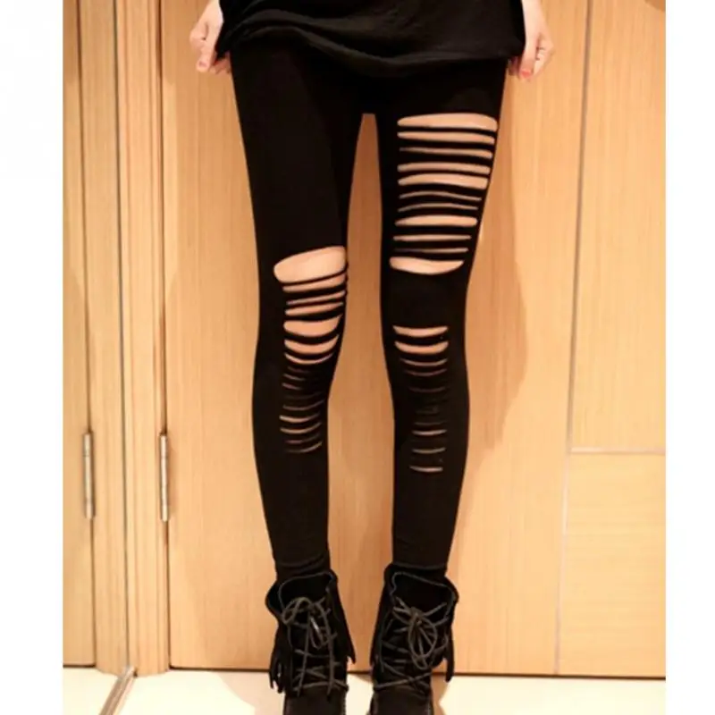 

Fashion Style Summer Sexy Leggings Women Cotton Torn Ripped Hole Ninth Pant Leggings Brand New Women Clothing Free Size