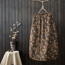 Осенне-зимняя женская юбка из хлопка и льна в стиле ретро, плотная теплая Женская свободная юбка с эластичной резинкой на талии, длинные юбки с цветочным принтом в стиле ретро, юбка-бутон