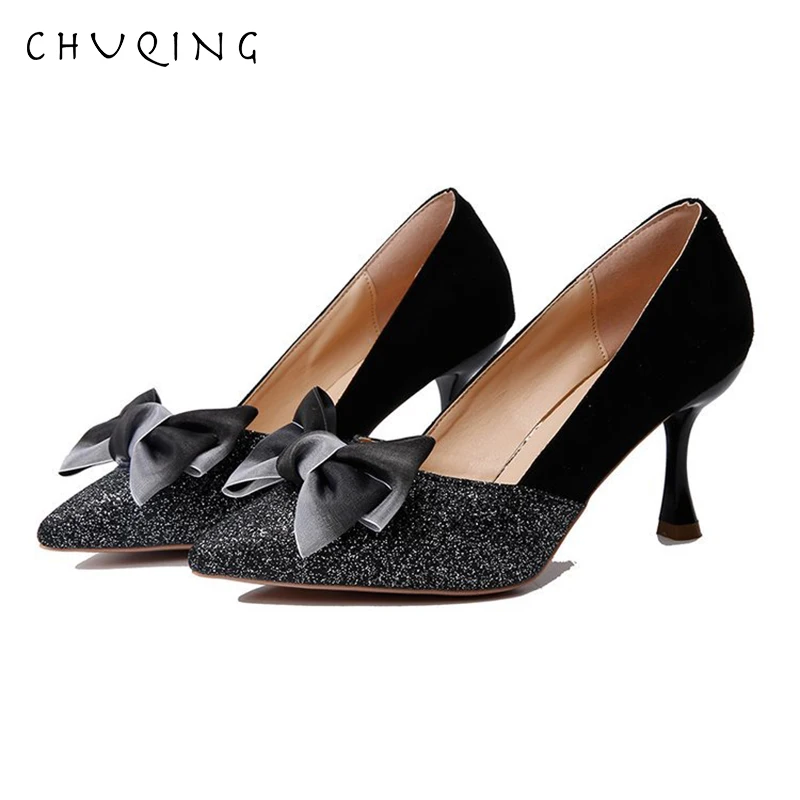 

CHUQING 2019 Spring New Korean Version of Pointed High-heeled Women's Shoes Wild Shallow Mouth Set Foot Shoes