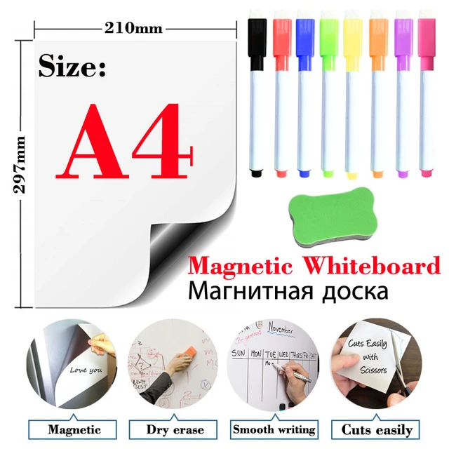 2Pcs 12 x 8 A4 Round Angle Magnetic White Board Contact Paper, White