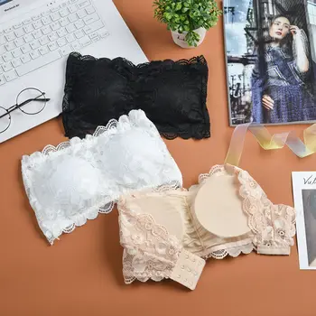 

2020 Hot new Fashion Sexy Summer Women Strapless Bra Lace Tube Top Bandeau Crop Tank Seamless Padded Underwear New arrival