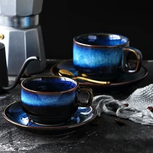 Роскошная голубая керамическая кофейная чашка, блюдца, костюм, оригинальность, для завтрака, молока, латте, кружка, ресторан, европейский стиль, черная чайная чашка Роскошная голубая керамическая кофейная чашка, блюдца, костюм, оригинальность, для завтрака, молока, латте, кружка, ресторан, европейский стиль, черная чайная чашка
