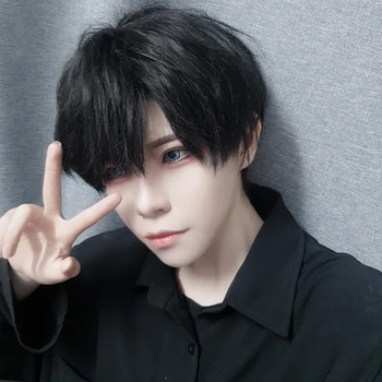 

BUQI Male's Wigs Short Black Brown Bangs Straight Synthetic Heat Resistant Natural Silky For Afro Black/White Women Cosplay Wig