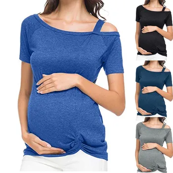 

Women's Short Sleeve Pure Colour Tops Breastfeeding Nusring Maternity Clothes