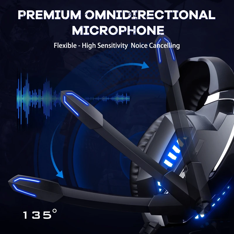 New K18 head mounted wired gaming headphone noise cancelling microphone bass music headset with LED light effect
