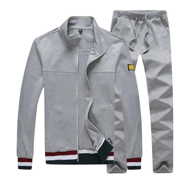 gray Толстовки повседневные мужские модные спортивные куртки+ брюки Мужской свитер осень-зима толстовка - Цвет: gray