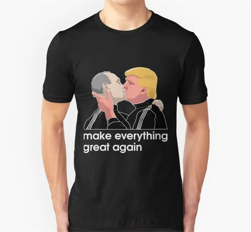 Trump Kissing Putin T-Shirts 100% Cotton Size M-3Xl Us Men'S Clothing Trend 2019 Male Female Tee Shirt | Мужская одежда