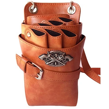 

Brown PU Leather Hairdressing Pouch New Scissors Bag Waterproof Barber Hair Scissor Bag Waist Shoulder Belt Barber Pouch