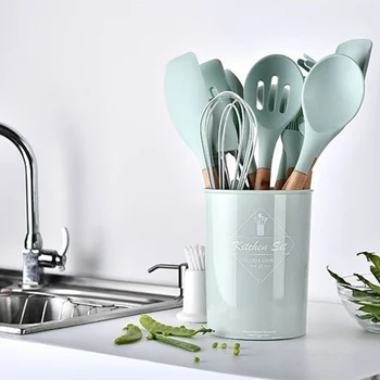 

Durable Practical Heat Resistant Silicone Kitchenware Kitchen Tool Cookware Sets Wooden Handle LKS99