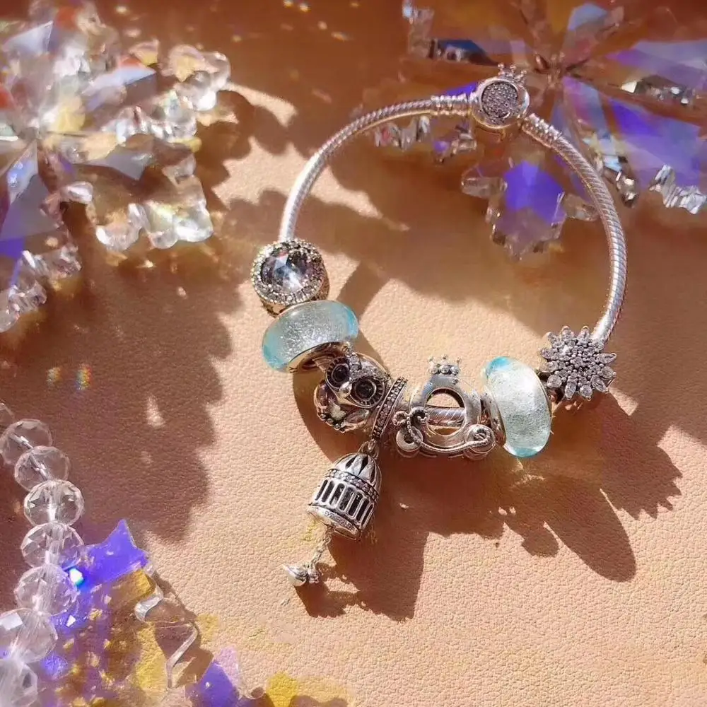 

Keris Store High Quality Original 1:1 100%925 Sterling Silver Glazed Beads Crown Car Owl Bracelet Free Shipping