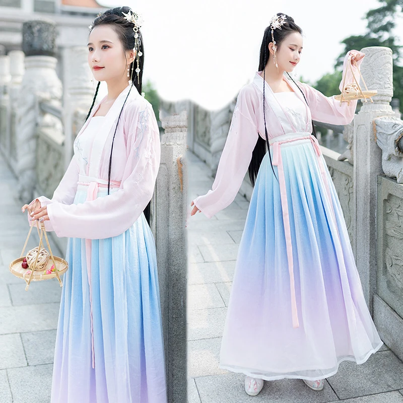 Женский костюм с вышивкой Hanfu классический для танцев платье Восточной феи