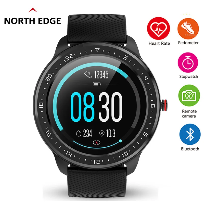 

NORTH EDGE Men's Smart Watch Wristband Sports Fitness Blood Pressure Heart Rate Call Message Reminder Pedometer for Android IOS