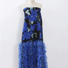 5 ярдов Горячая Пряжа-окрашенная жаккардовая кружевная ткань вышитая парча кисточка кружево Французский Тюль кружевная ткань для женщин вечернее платье