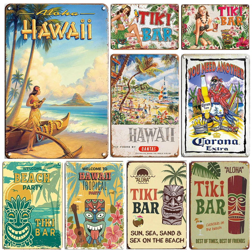 Tiki Bar Tin Poster Sign Beach Home Decor Man Cave Vintage Rustic Style Aloha