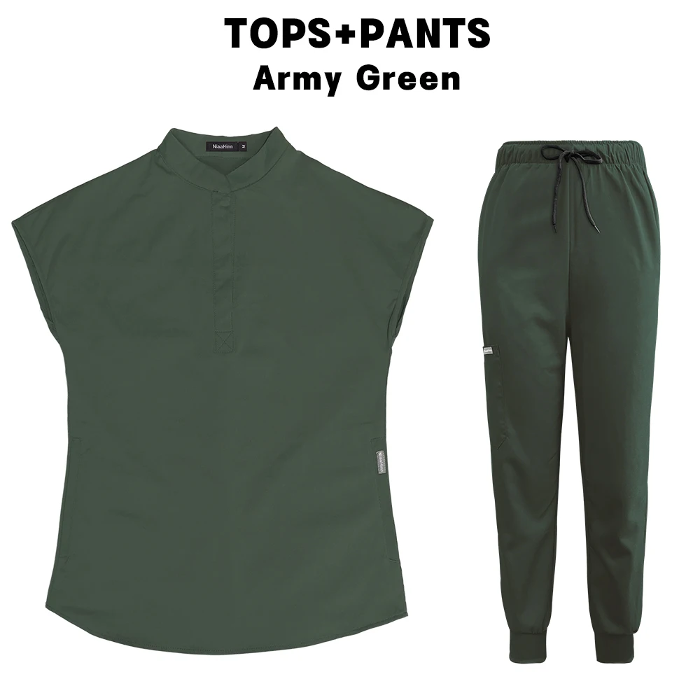 Scrubs Set for Women Pet Hospital Uniform Set Scrub Suits Solid Color Unisex Surgical Gown Pocket V-neck Joggers Wholesale Price