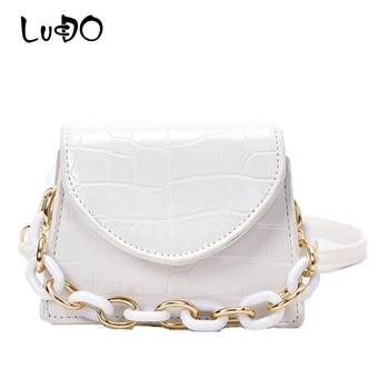 

LUCDO Fashion Acrylic Thick Chain Crossbody Bags For Women 2020 Stone Pattern Quality PU Leather Shoulder Messenger Hand Bag