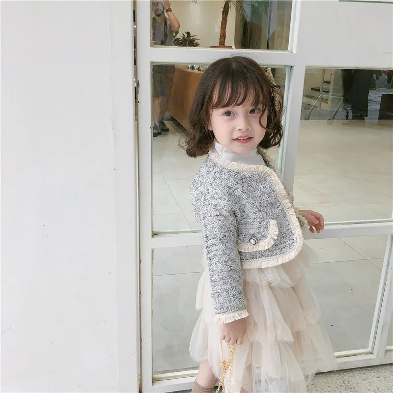 

2019 Autumn New Arrival korean style cotton princess matching jacket with cake skirt fashion suit for cute sweet baby girls