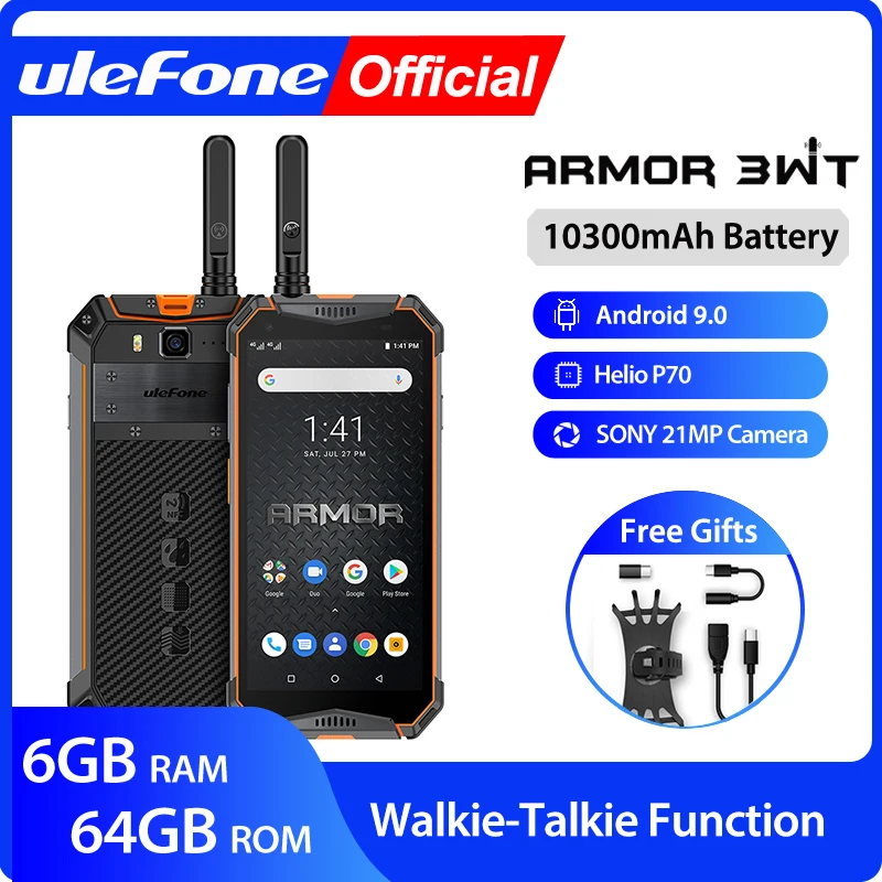 Рация Ulefone Armor 3WT повышенной яркости Android 9 0 6 ГБ 64 10300 мАч NFC 4G смартфон
