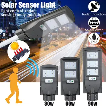 

30w/ 60w LED Solar Street Light Radar PIR Motion Sensor Wall Timing Lamp+Remote Waterproof for Plaza Garden Yard Outdoor