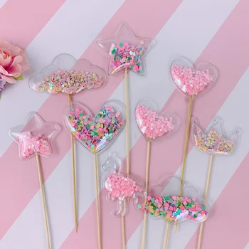 

The clouds Shiny Cute Simple Shell Heart Star Mermaid tail Cake Topper Bling Fairy PVC 1PC Decoration