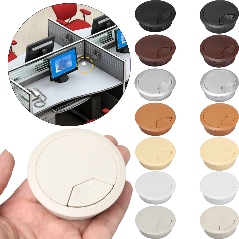 Imagen de 1PC 60/80mm Desk Wire Hole Cover Desk Table Plastic Cable Hole Cover PC Computer Desk Cable Outlet Port Grommet Cable Organizer