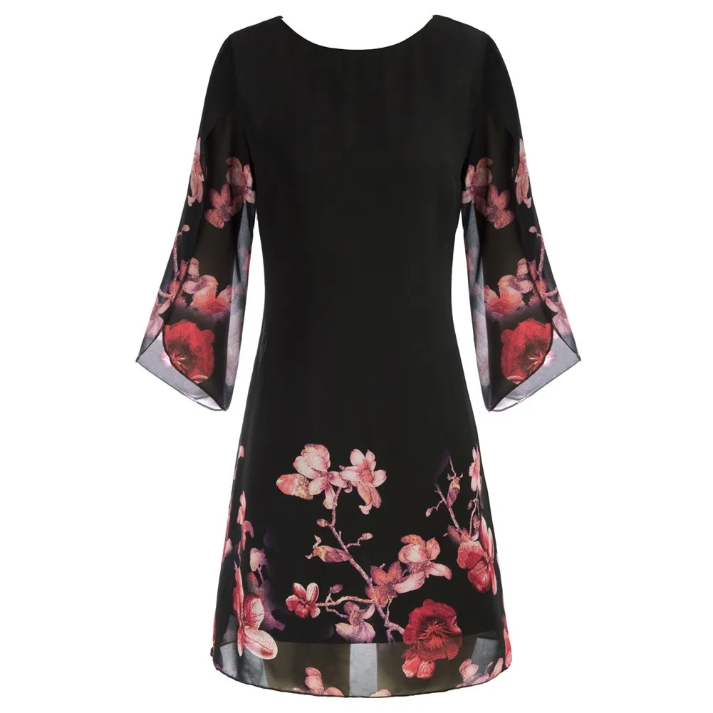 

GK Womens Summer Double-Layer 3/4 Split Sleeves Scoop Neck Apricot 2XL Dress