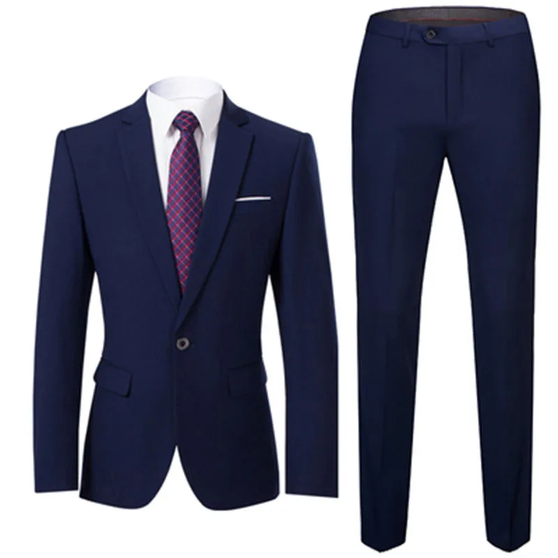 Traje de negocios entallado para hombre, traje de boda para novio, chaqueta de 2 piezas, pantalones, solapa de muesca, botón único, Formal, informal