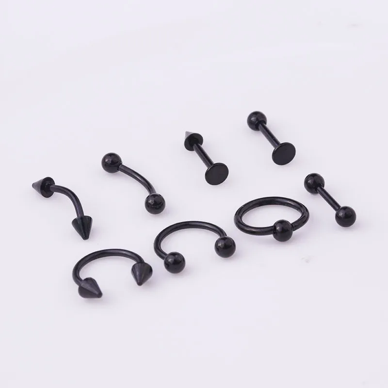 8 шт. смешанные Простые Кольца для пирсинга из нержавеющей стали, ювелирные изделия для ушей для женщин и мужчин, трендовые двухсторонние круглые серьги со стрелками - Окраска металла: black