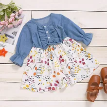 От 1 до 4 лет-осеннее платье для маленьких девочек Детские платья принцессы с длинными рукавами и цветочным принтом в стиле пэчворк