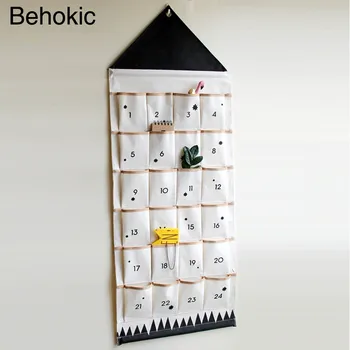 

Behogar Cute Wall Door Hanging Storage Pockets Pouch Bags Organizer with 24 Numbers for Home Office School Kids Room Decoration