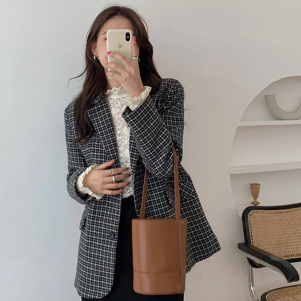 

Spring And Autumn Women's Classic Simple Temperament Plaid Warm Suit Jacket