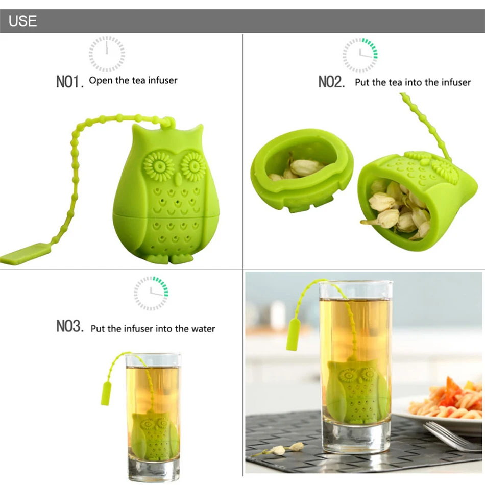 Creative Cute Owl Tea Strainer Tea Bags Food Grade Silicone loose-leaf Tea Infuser Filter Diffuser Fun Cartoon Tea Accessories