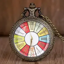 Новые модные красочные карманные часы с циферблатом поворотный узор винтажное подвесное ожерелье в стиле ретро для мужчин и женщин подарок Длинная цепочка CF1062